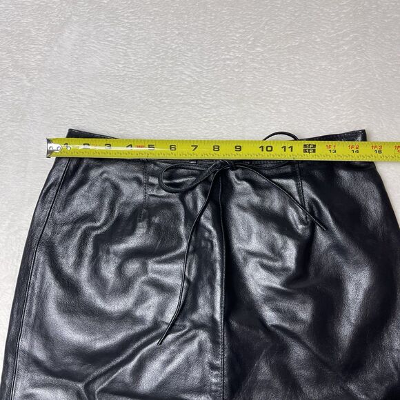 Vintage 90’s High Waist Leather Pencil Skirt Women’s Size 6 Black Belt Mob Wife - Picture 3 of 11